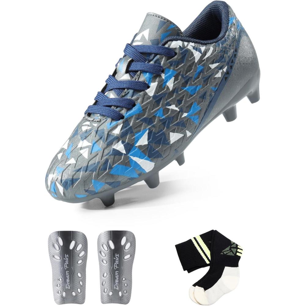 imageDREAM PAIRS Boys Girls Soccer Cleats Youth Firm Groud Athletic Outdoor Trainning Football Shoes with Soccer SocksDark GreyNavy