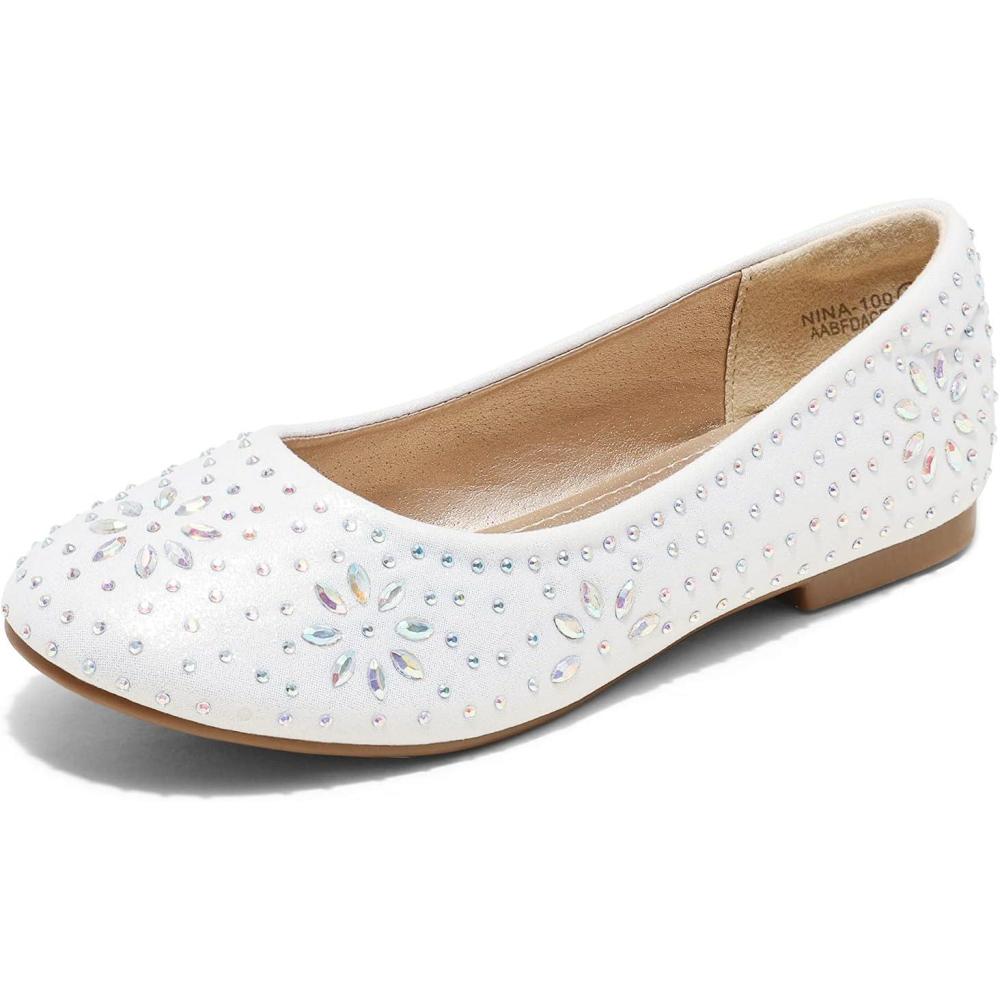 imageDREAM PAIRS Girls Dress Shoes Slipon Rhinestone Glitter Ballet Flats for Wedding Party Birthday Prom Little KidBig KidNina100white