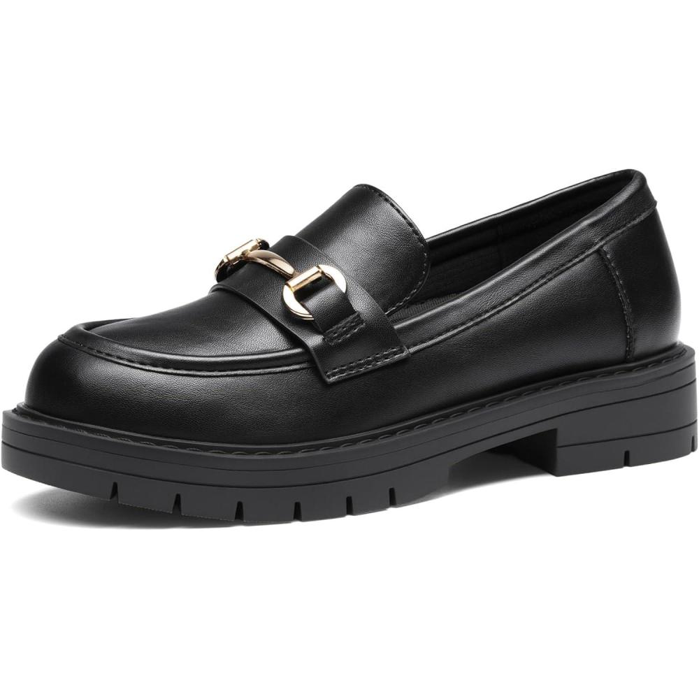 imageDREAM PAIRS Girls Loafers Chunky Platform Slip On Loafers School Uniform Dress ShoesBlackpu