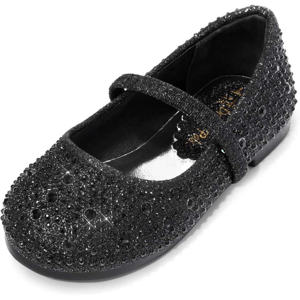 imageDREAM PAIRS Toddler Girls Dress Shoes Mary Jane Ballet Flats Flower Girl Shoes with Rhinestone Slipon Toddler Mary Jane FlatsBlackGlitter