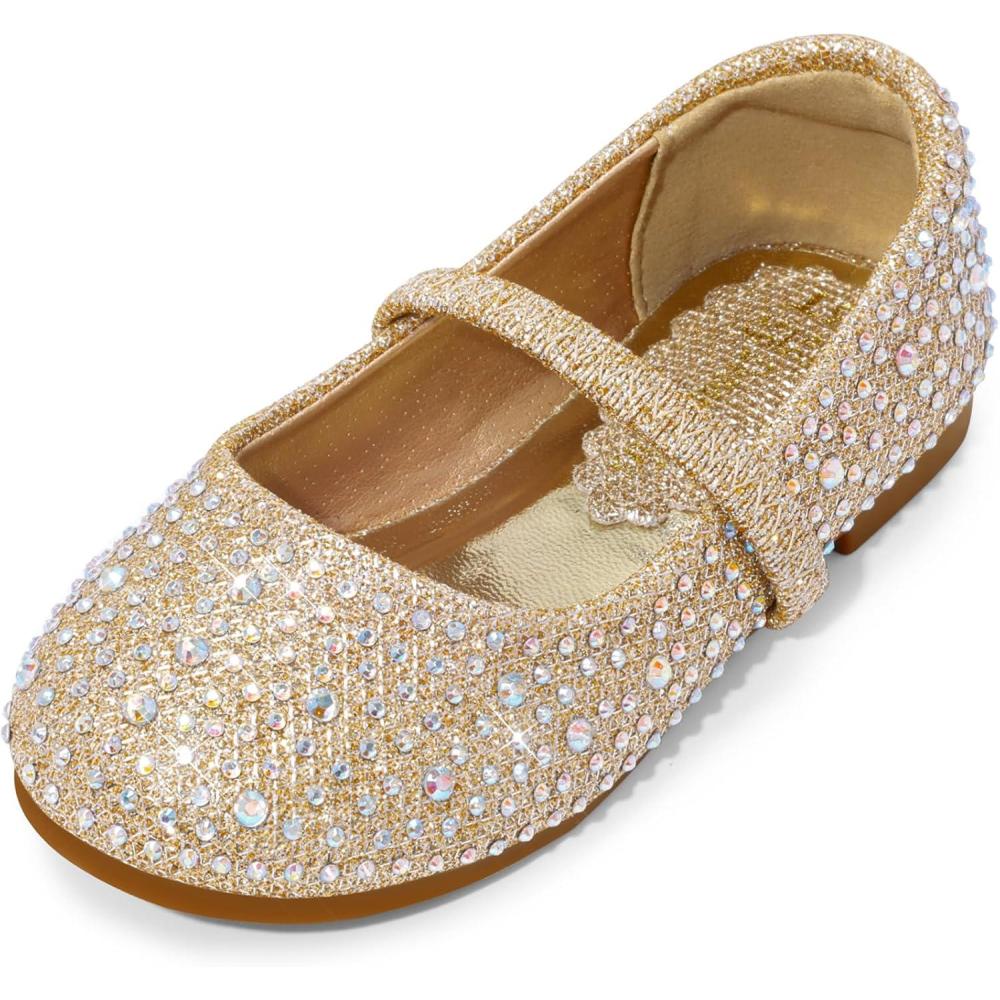 imageDREAM PAIRS Toddler Girls Dress Shoes Mary Jane Ballet Flats Flower Girl Shoes with Rhinestone Slipon Toddler Mary Jane FlatsMuyshinegold Glitter