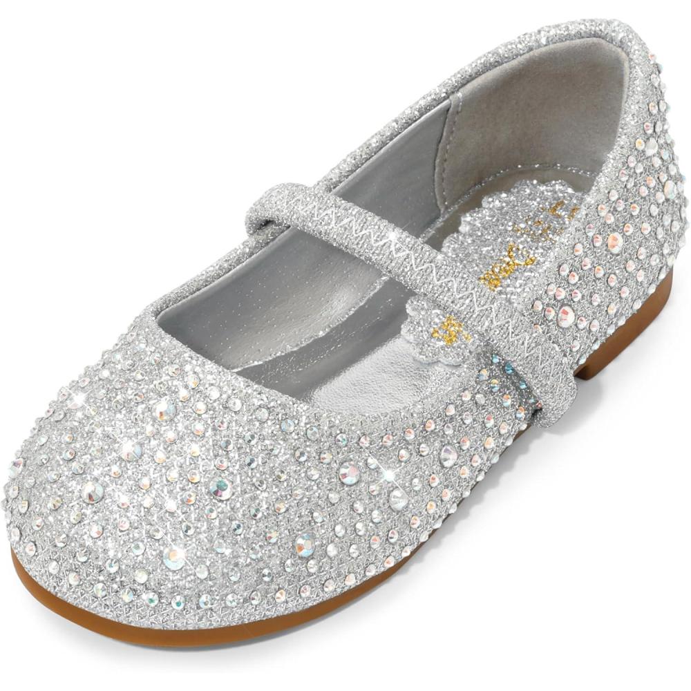 imageDREAM PAIRS Toddler Girls Dress Shoes Mary Jane Ballet Flats Flower Girl Shoes with Rhinestone Slipon Toddler Mary Jane FlatsSilverGlitter