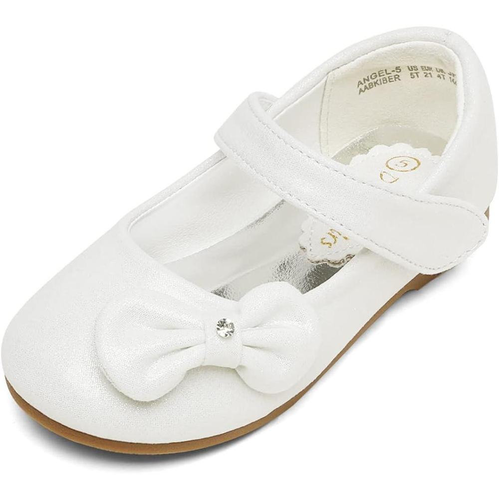 imageDREAM PAIRS Toddler Girls Dress Shoes Mary Jane Flats Girls School Uniform Flats Bow Ballerina ShoesIvory Satin