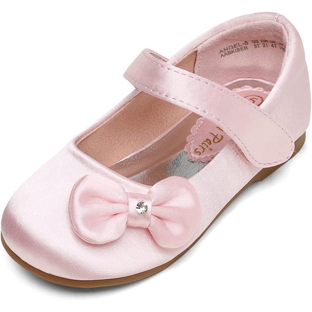 imageDREAM PAIRS Toddler Girls Dress Shoes Mary Jane Flats Girls School Uniform Flats Bow Ballerina ShoesPinkSatin