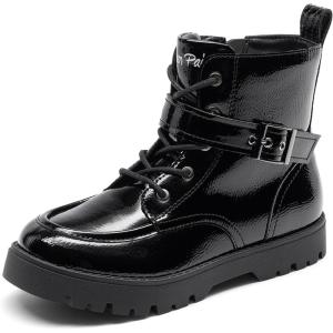 DREAM PAIRS Boys Girls Ankle Boots Lace-up with Buckle Strap Combat boot for Toddler/Little Kid/Big Kids(All Black)