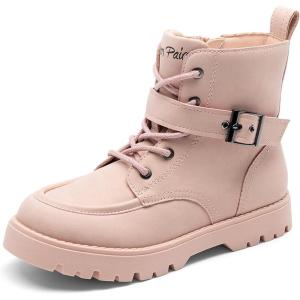 DREAM PAIRS Boys Girls Ankle Boots Lace-up with Buckle Strap Combat boot for Toddler/Little Kid/Big Kids(Pink)