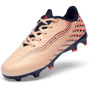 DREAM PAIRS Boys Girls FG AG Soccer Cleats High-Speed Anti-Twist Lightweight Football Shoes(Coral Pink)