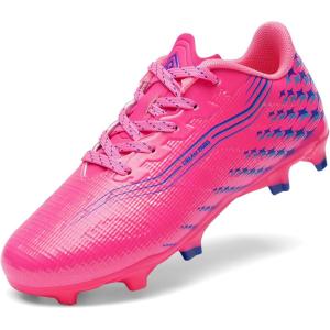 DREAM PAIRS Boys Girls FG AG Soccer Cleats High-Speed Anti-Twist Lightweight Football Shoes(Hot Pink)