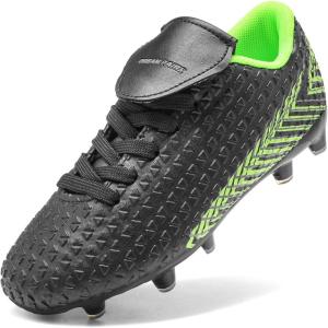 DREAM PAIRS Boys Girls Outdoor Soccer Cleats Firm Ground Football Shoes for Little/Big Kid(Black/Neon/Green)