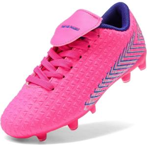 DREAM PAIRS Boys Girls Outdoor Soccer Cleats Firm Ground Football Shoes for Little/Big Kid(Fuchsia/Royal/Blue)
