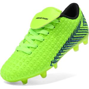 DREAM PAIRS Boys Girls Outdoor Soccer Cleats Firm Ground Football Shoes for Little/Big Kid(Neon/Green/Black)