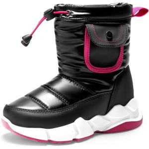 DREAM PAIRS Boys Girls Snow Boots Water Resistant Non-Slip Mid Calf Lightweight Athletic Outdoor Warm Winter Shoes for Little/Big Kids(Black/Hot Pink)