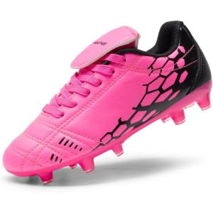 DREAM PAIRS Boys Girls Soccer Cleats Athletic Training Football Shoes for Little/Big Kid(Fuchsia/Black)