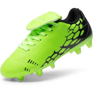 DREAM PAIRS Boys Girls Soccer Cleats Athletic Training Football Shoes for Little/Big Kid(Neon/Green/Black)