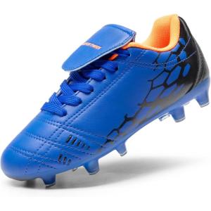 DREAM PAIRS Boys Girls Soccer Cleats Athletic Training Football Shoes for Little/Big Kid(Royal/Blue/Orange)