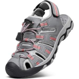 DREAM PAIRS Boys Girls Summer Outdoor Athletic Sport Sandals Walking Hiking Hook and Loop Adjustable Multicolor for Toddler/Little/Big Kids(Light/Grey/Coral)