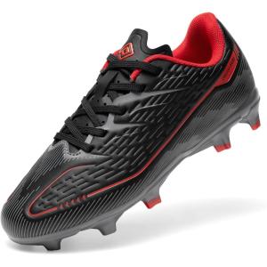 DREAM PAIRS Kids Multi Ground Soccer Cleats with High-Speed Anti-Twist TPU Plate Athletic Football Shoes for Little/Big Kids(Black/Red)