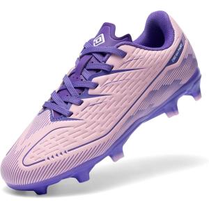 DREAM PAIRS Kids Multi Ground Soccer Cleats with High-Speed Anti-Twist TPU Plate Athletic Football Shoes for Little/Big Kids(Pink/Purple)