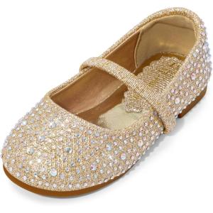 DREAM PAIRS Toddler Girls Dress Shoes Mary Jane Ballet Flats, Flower Girl Shoes with Rhinestone, Slip-on Toddler Mary Jane Flats(Muy-shine-gold Glitter)