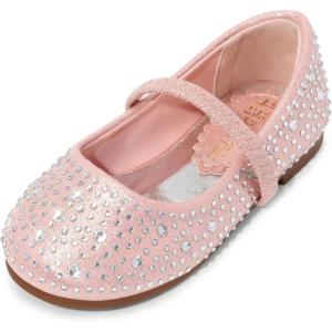 DREAM PAIRS Toddler Girls Dress Shoes Mary Jane Ballet Flats, Flower Girl Shoes with Rhinestone, Slip-on Toddler Mary Jane Flats(Pink/Suede)