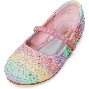DREAM PAIRS Toddler Girls Dress Shoes Mary Jane Ballet Flats, Flower Girl Shoes with Rhinestone, Slip-on Toddler Mary Jane Flats(Rainbow)