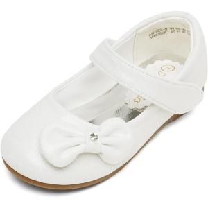 DREAM PAIRS Toddler Girls Dress Shoes Mary Jane Flats, Girls School Uniform Flats Bow Ballerina Shoes(Ivory Satin)