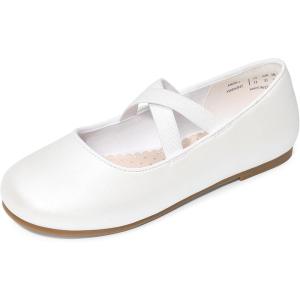 Dream Pairs Girls Ballerina Dress Shoes Mary Jane Flats(White-pu)