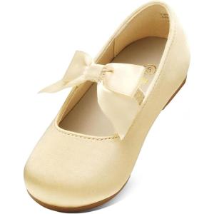 Dream Pairs Girls Dress Shoes Mary Jane Flower Girl Bow Ballet Flats for Wedding Party Toddler/Little Kid(Sophia-22-gold)