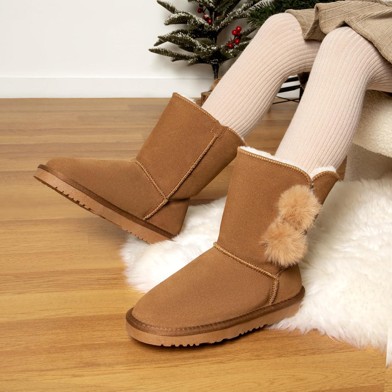 imageDREAM PAIRS Girls Boots Kids Boys Winter Snow Mid Calf Boots Faux Fur Lined FuzzyChic Kids Lolly for Little KidBig KidChesnut