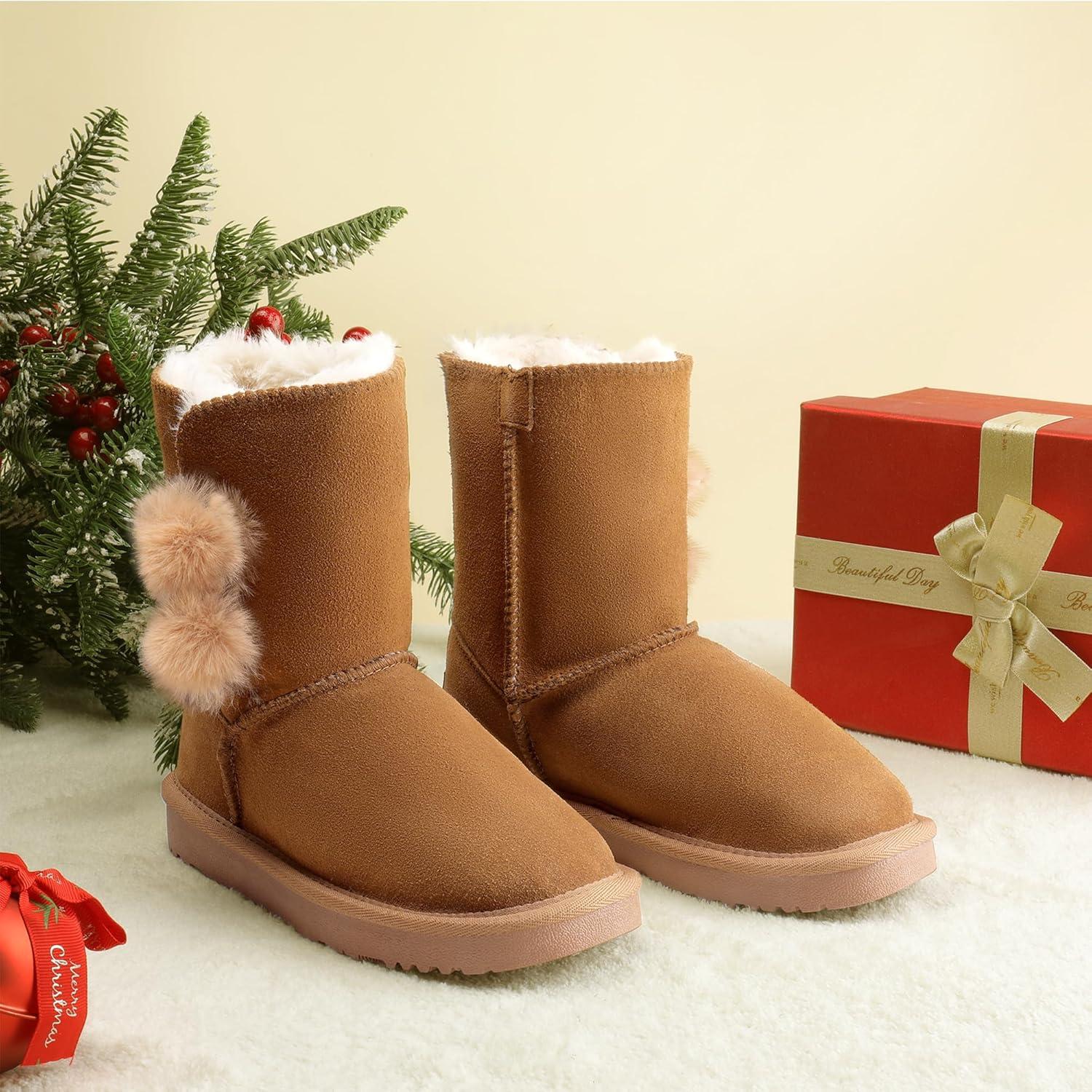 imageDREAM PAIRS Girls Boots Kids Boys Winter Snow Mid Calf Boots Faux Fur Lined FuzzyChic Kids Lolly for Little KidBig KidChesnut