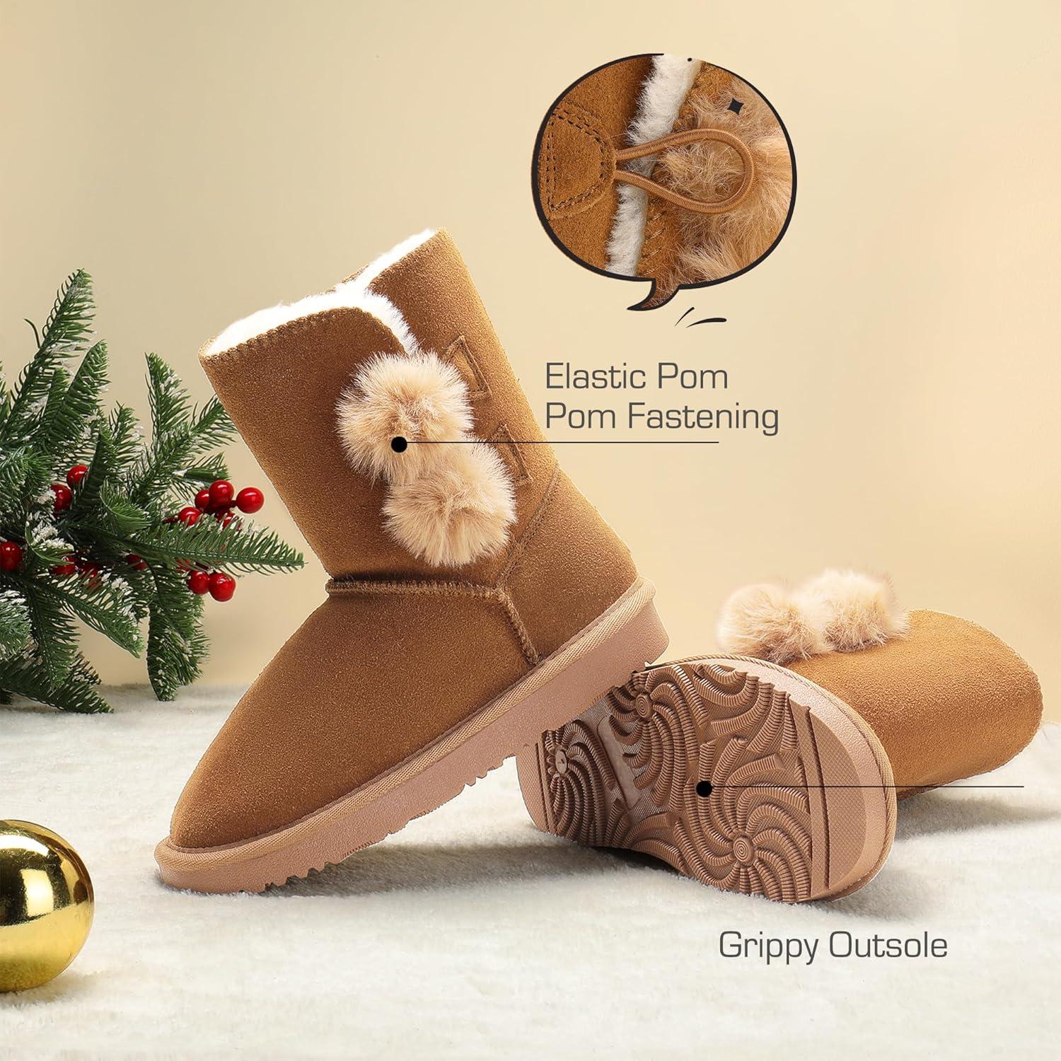 imageDREAM PAIRS Girls Boots Kids Boys Winter Snow Mid Calf Boots Faux Fur Lined FuzzyChic Kids Lolly for Little KidBig KidChesnut