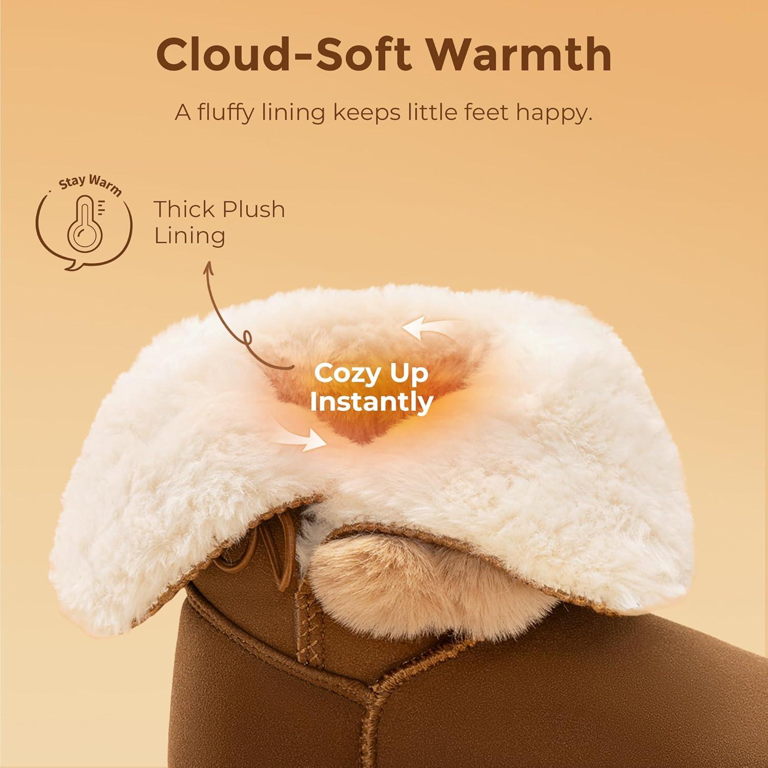 imageDREAM PAIRS Girls Boots Kids Boys Winter Snow Mid Calf Boots Faux Fur Lined FuzzyChic Kids Lolly for Little KidBig KidLight Brown