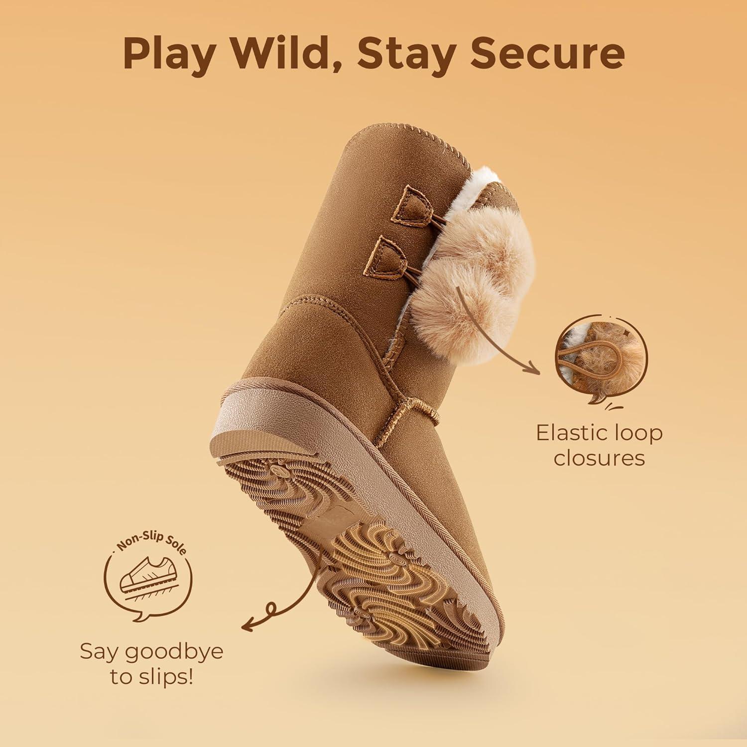 imageDREAM PAIRS Girls Boots Kids Boys Winter Snow Mid Calf Boots Faux Fur Lined FuzzyChic Kids Lolly for Little KidBig KidLight Brown