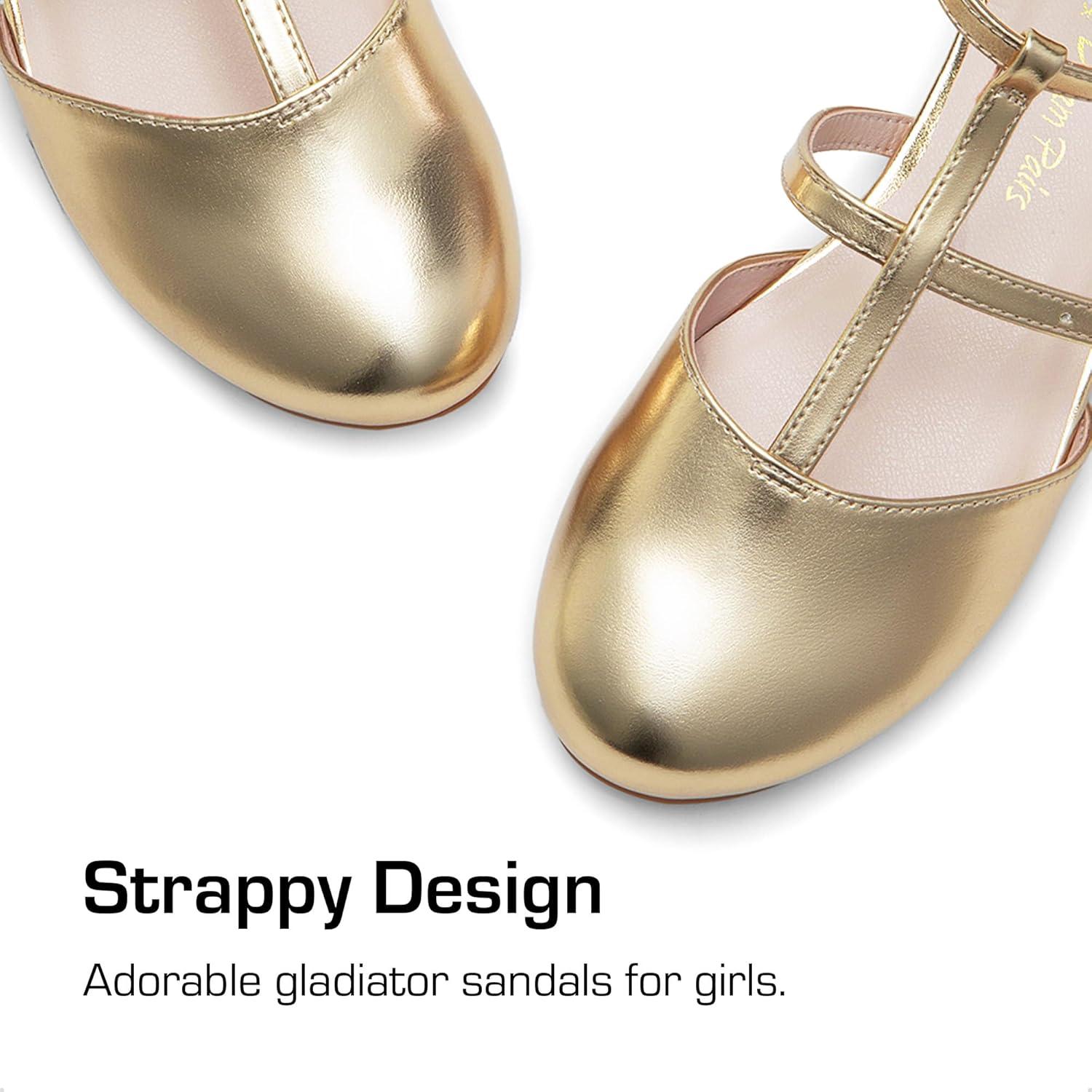 imageDREAM PAIRS Girls Dress Shoes Mary Jane Flats for Little Girls Party Shoes with T StrapGold