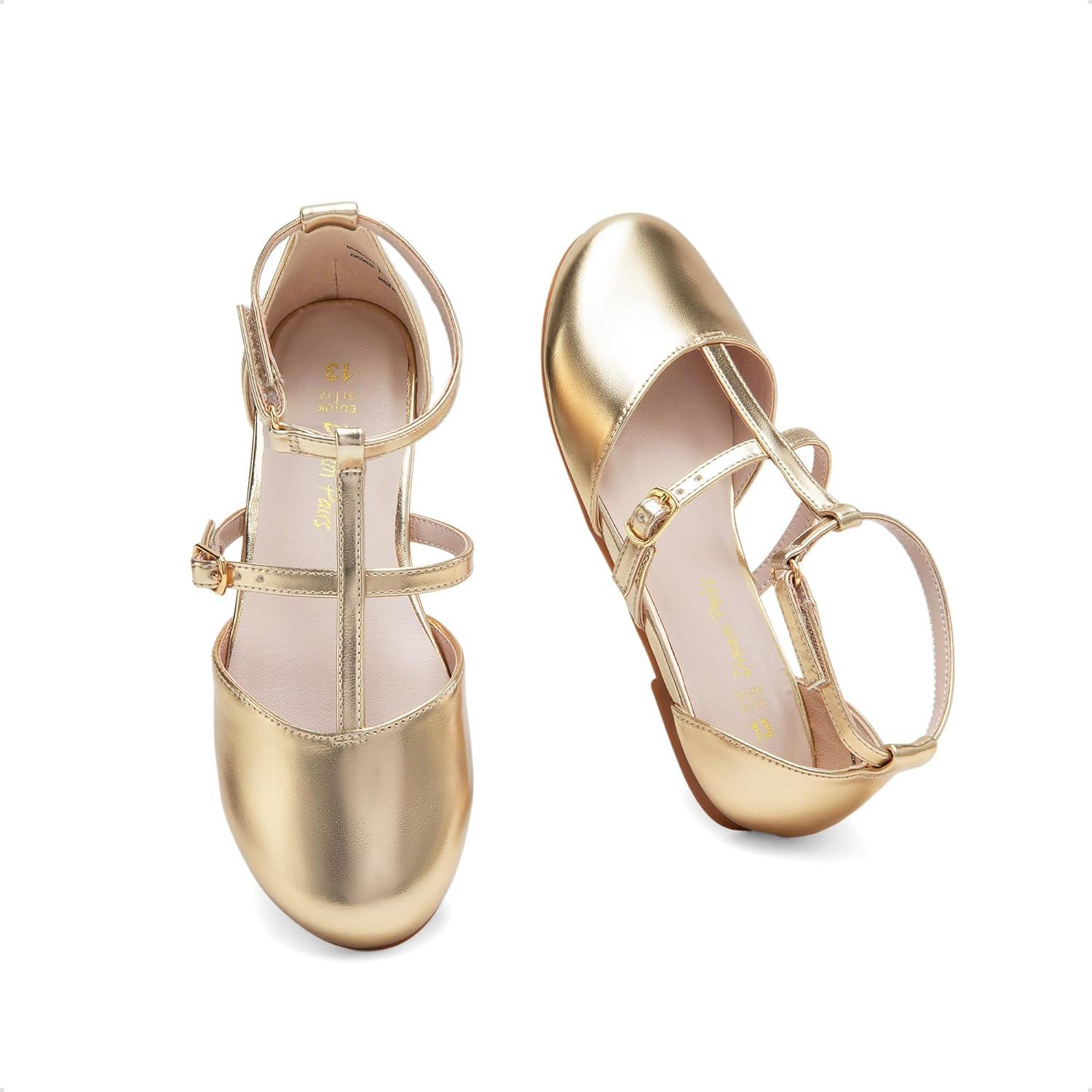 imageDREAM PAIRS Girls Dress Shoes Mary Jane Flats for Little Girls Party Shoes with T StrapGold