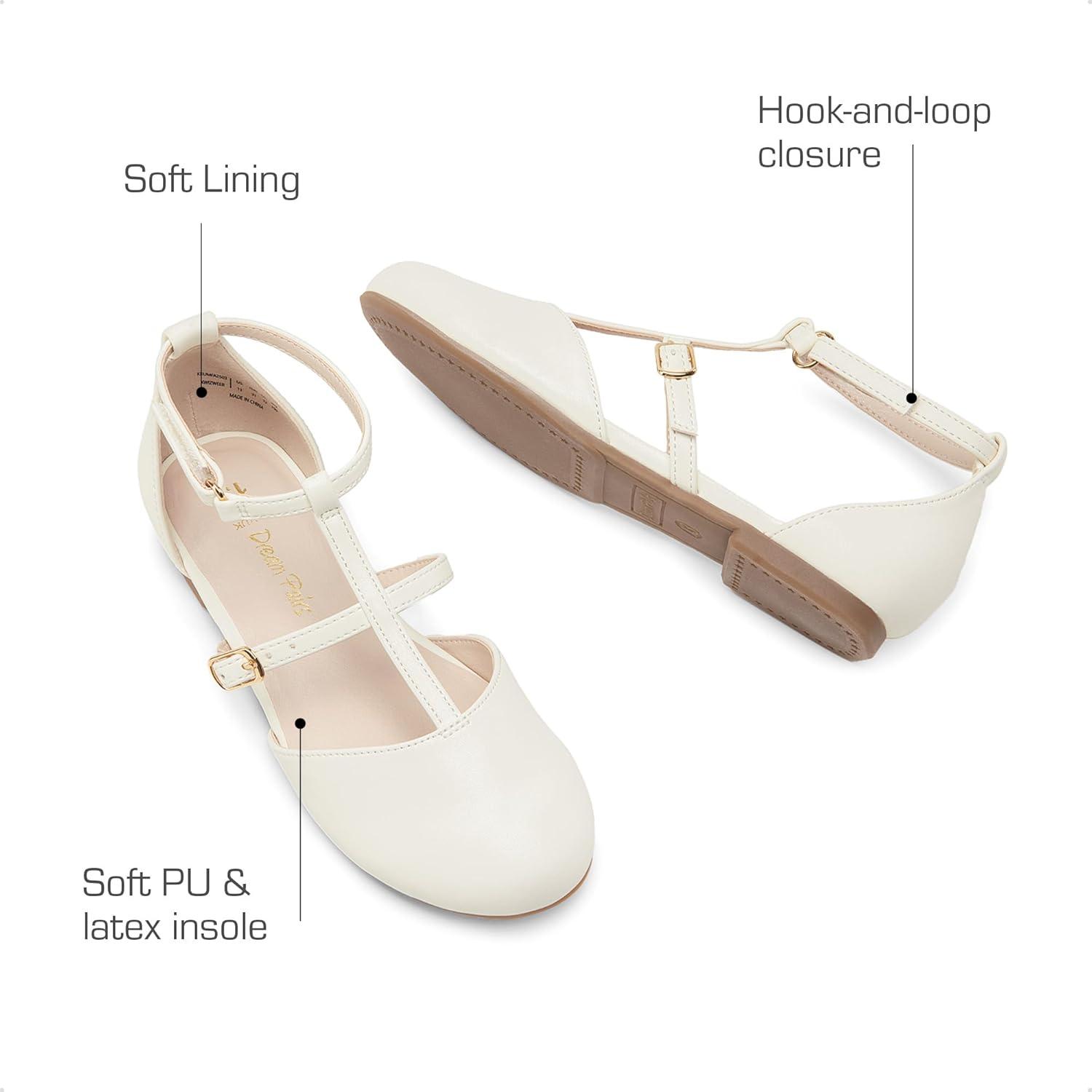 imageDREAM PAIRS Girls Dress Shoes Mary Jane Flats for Little Girls Party Shoes with T StrapIvory