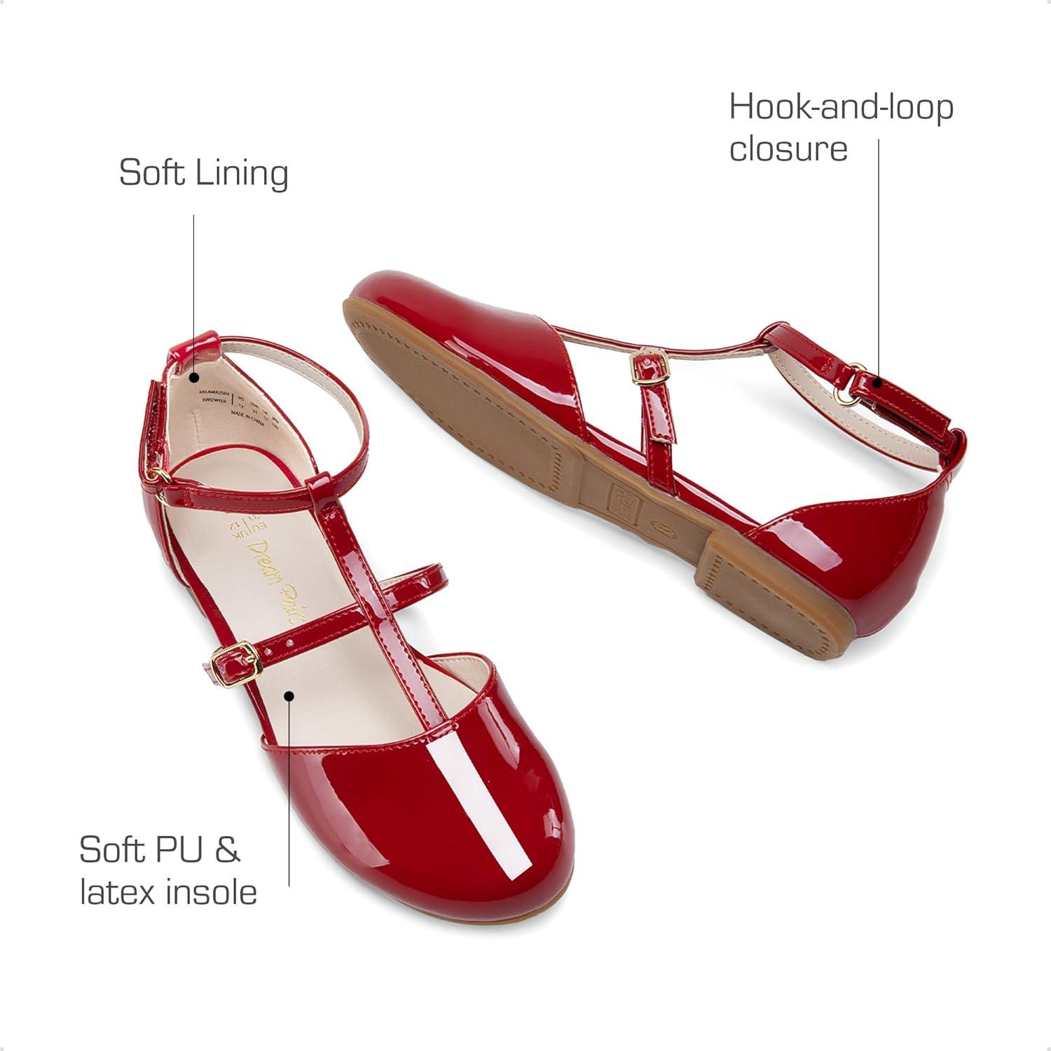 imageDREAM PAIRS Girls Dress Shoes Mary Jane Flats for Little Girls Party Shoes with T StrapRed