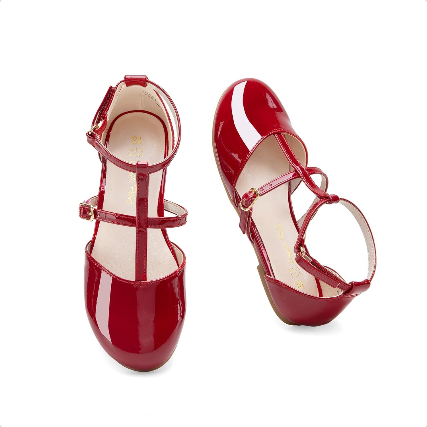 imageDREAM PAIRS Girls Dress Shoes Mary Jane Flats for Little Girls Party Shoes with T StrapRed