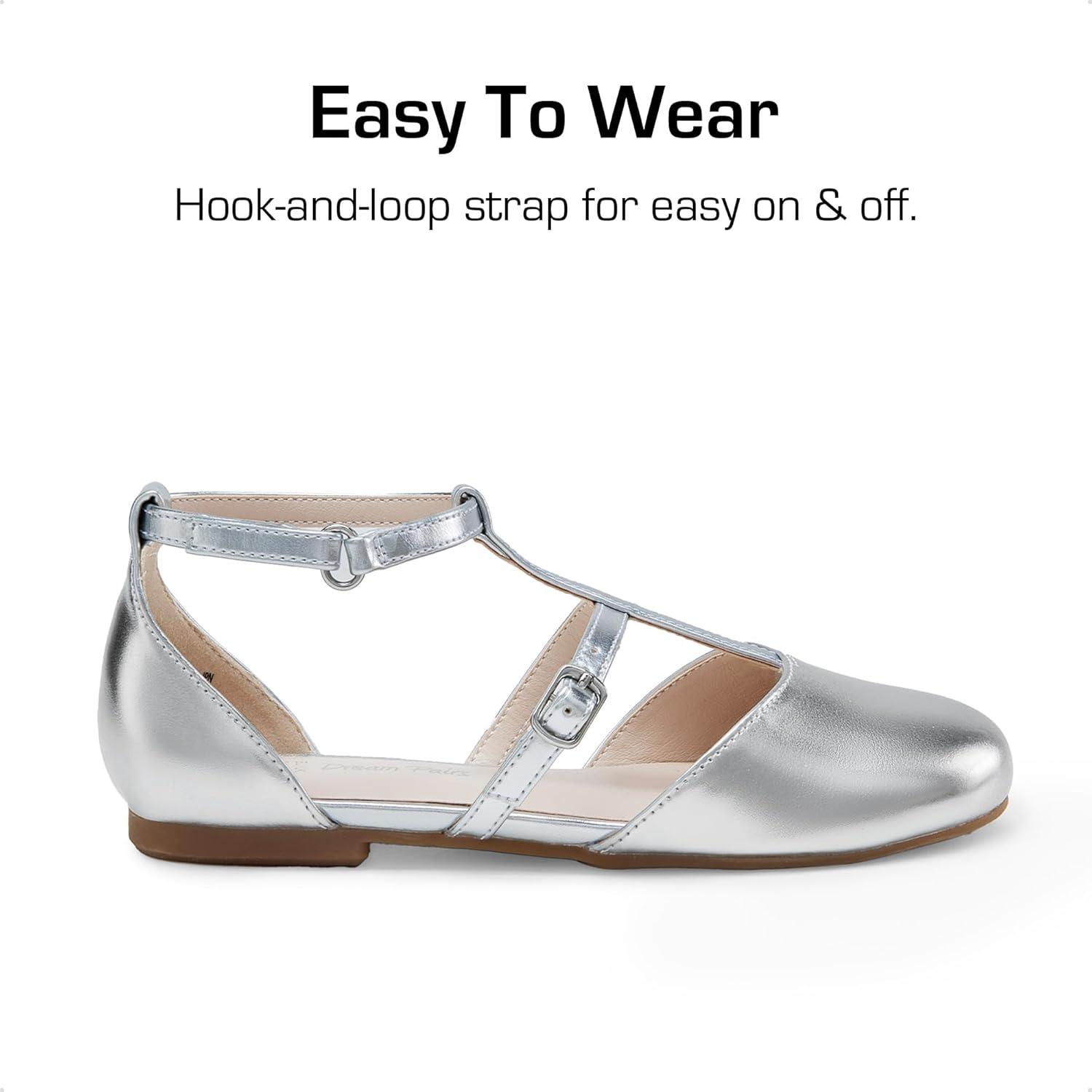 imageDREAM PAIRS Girls Dress Shoes Mary Jane Flats for Little Girls Party Shoes with T StrapSilver
