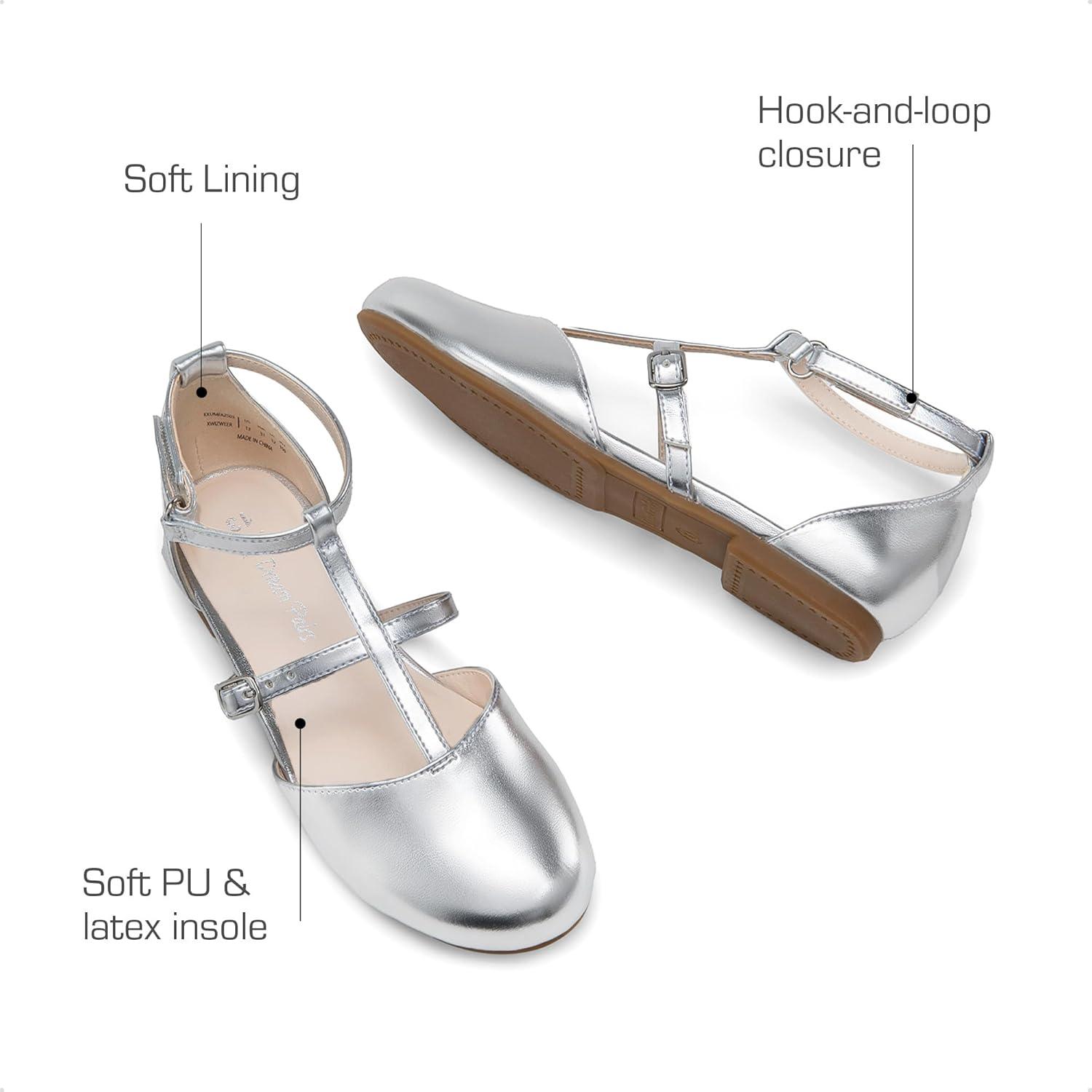 imageDREAM PAIRS Girls Dress Shoes Mary Jane Flats for Little Girls Party Shoes with T StrapSilver
