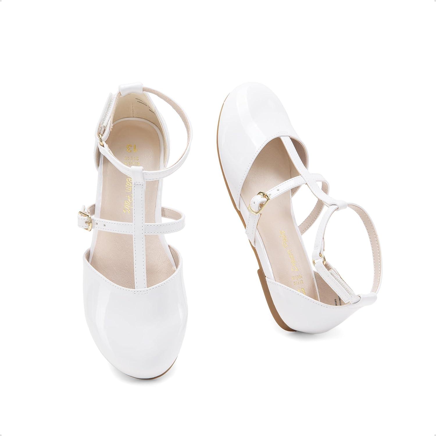 imageDREAM PAIRS Girls Dress Shoes Mary Jane Flats for Little Girls Party Shoes with T StrapWhite