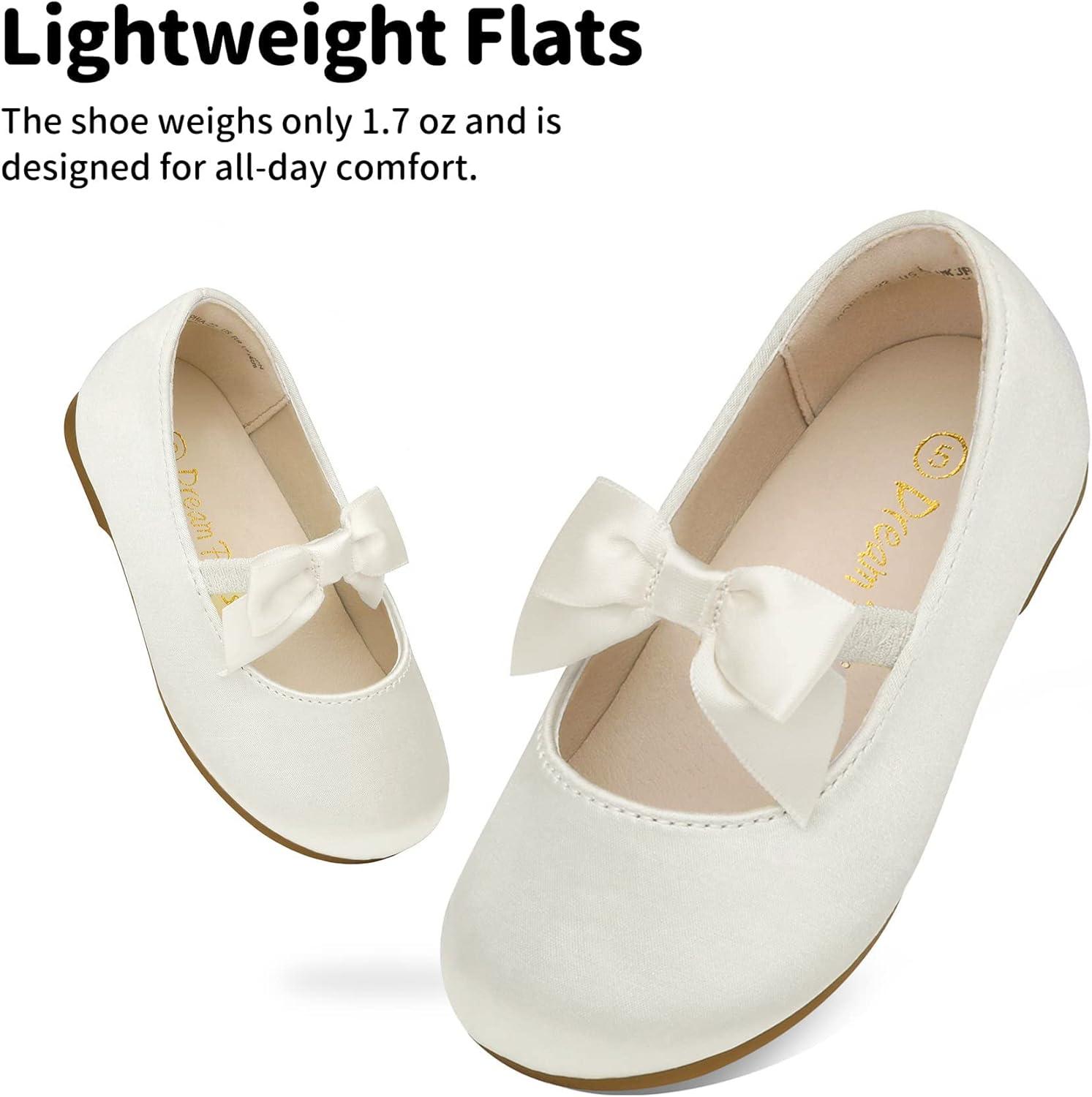 imageDream Pairs Girls Dress Shoes Mary Jane Flower Girl Bow Ballet Flats for Wedding Party ToddlerLittle KidSophia22ivory