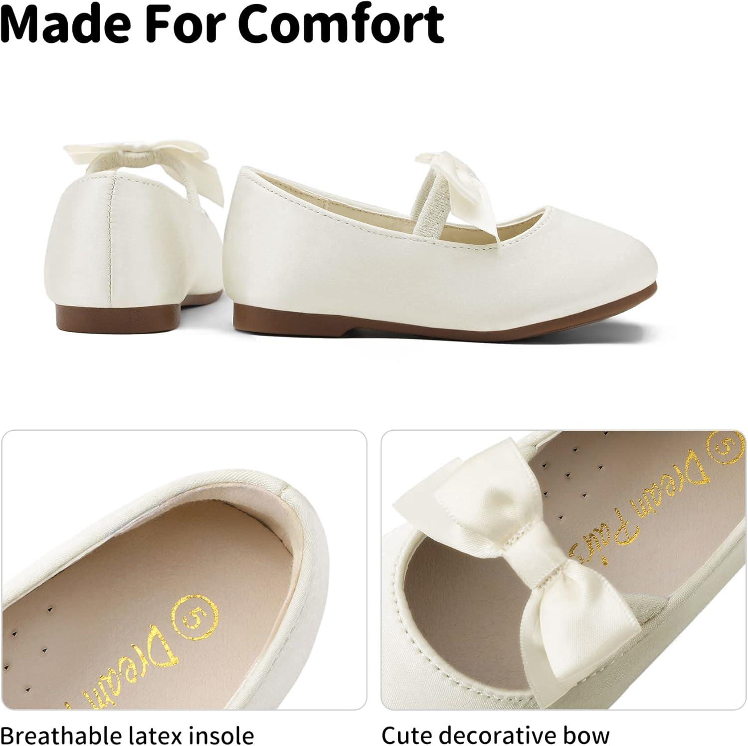 imageDream Pairs Girls Dress Shoes Mary Jane Flower Girl Bow Ballet Flats for Wedding Party ToddlerLittle KidSophia22ivory