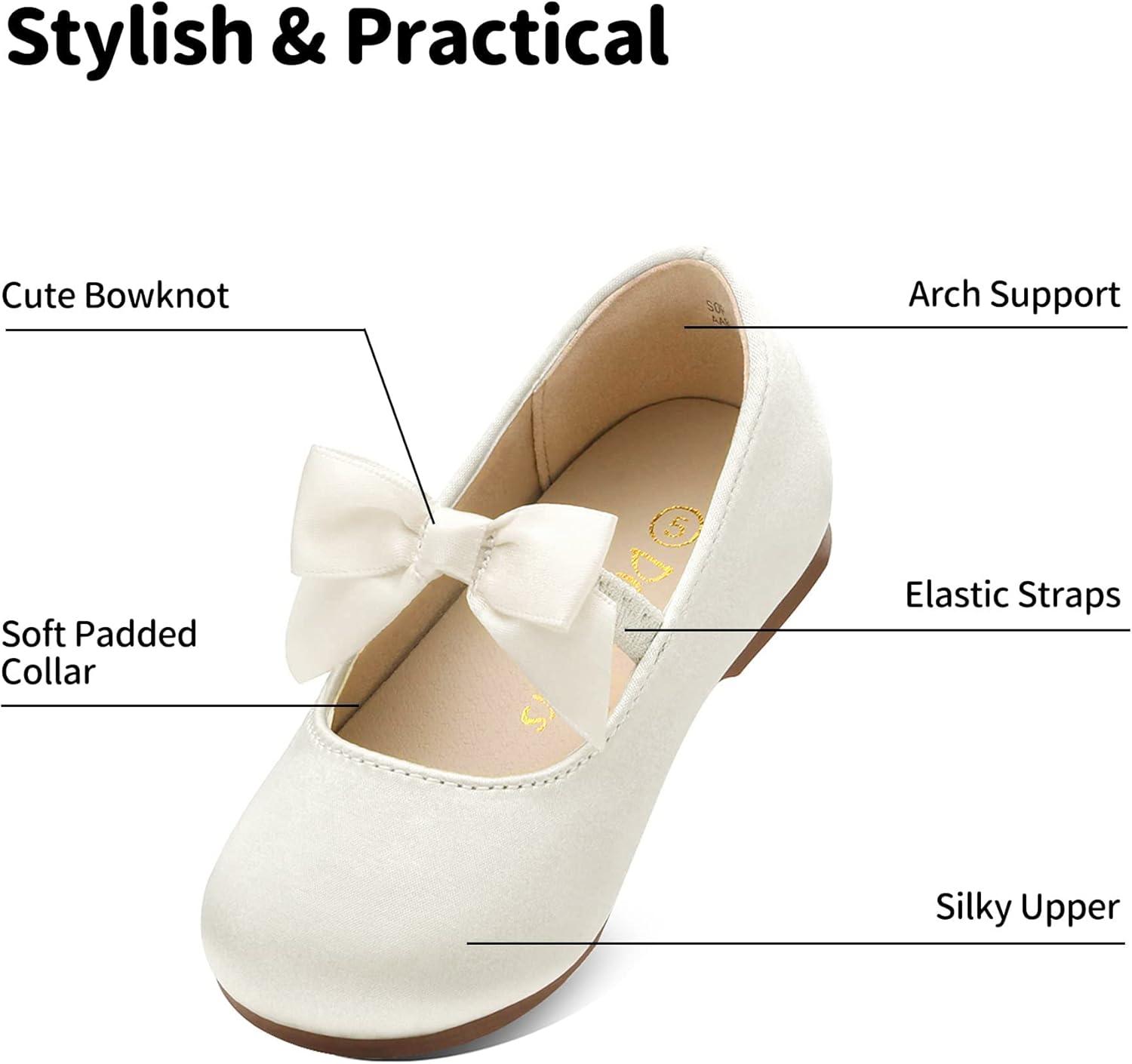 imageDream Pairs Girls Dress Shoes Mary Jane Flower Girl Bow Ballet Flats for Wedding Party ToddlerLittle KidSophia22ivory