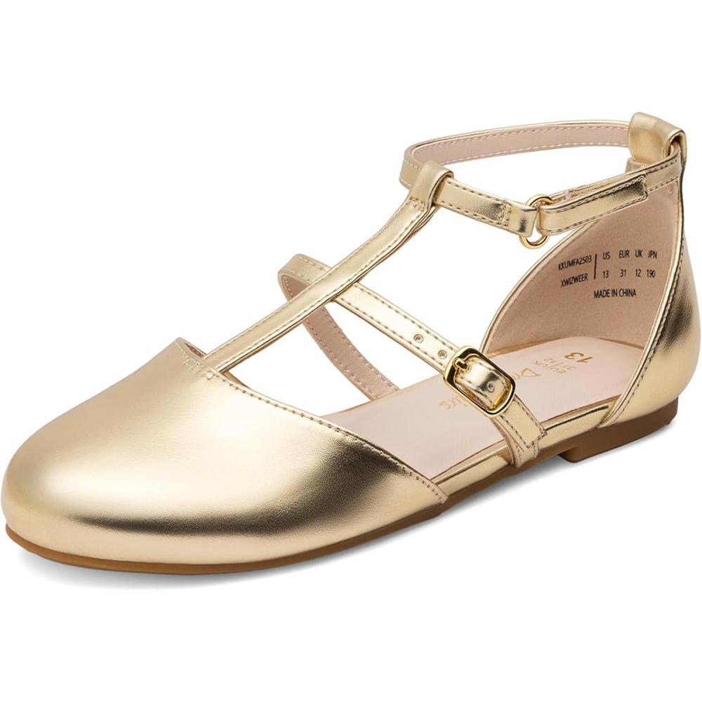 imageDREAM PAIRS Girls Dress Shoes Mary Jane Flats for Little Girls Party Shoes with T StrapGold