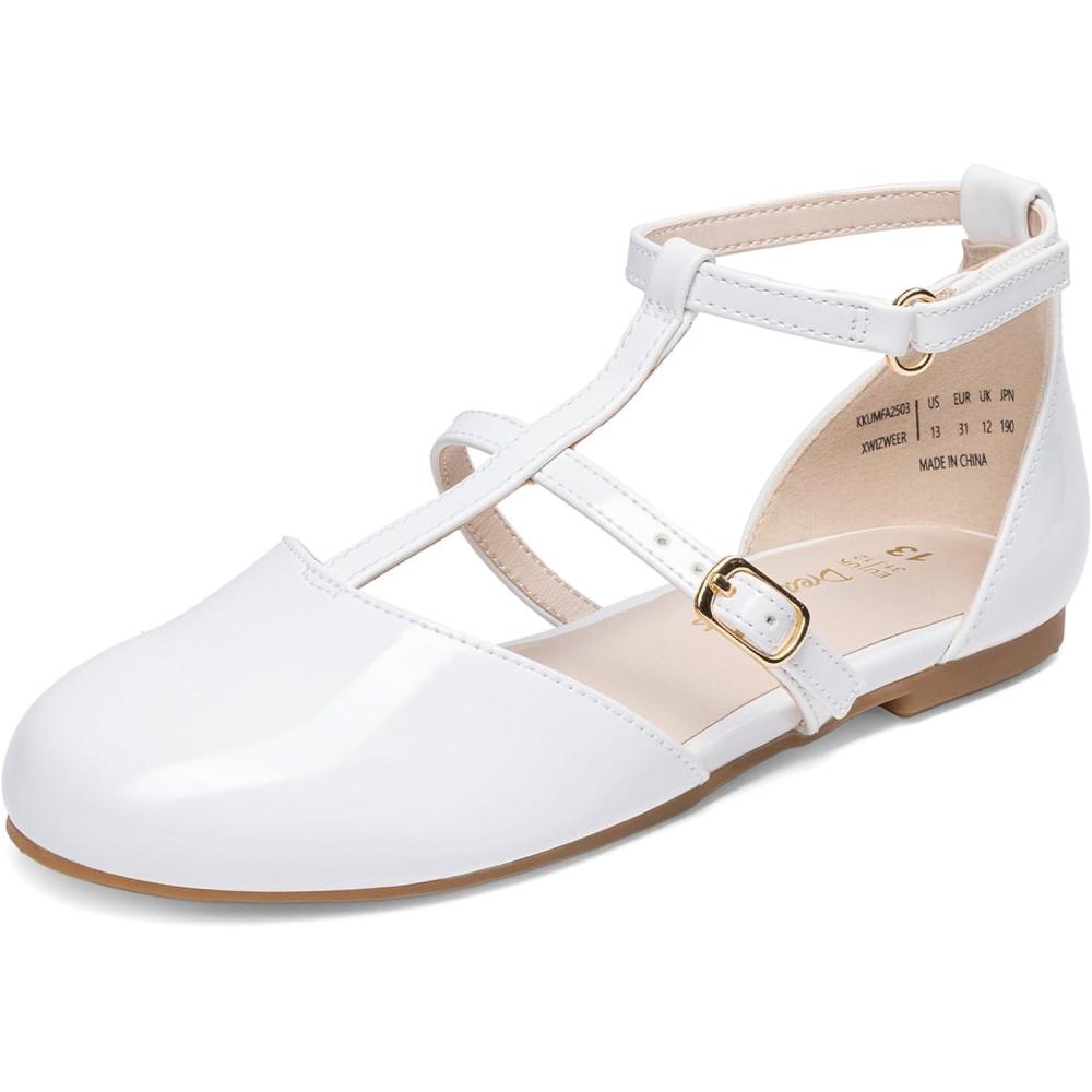 imageDREAM PAIRS Girls Dress Shoes Mary Jane Flats for Little Girls Party Shoes with T StrapWhite