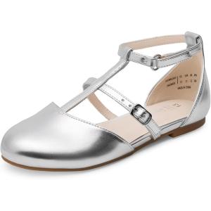 DREAM PAIRS Girls Dress Shoes Mary Jane Flats for Little Girls Party Shoes with T Strap(Silver)