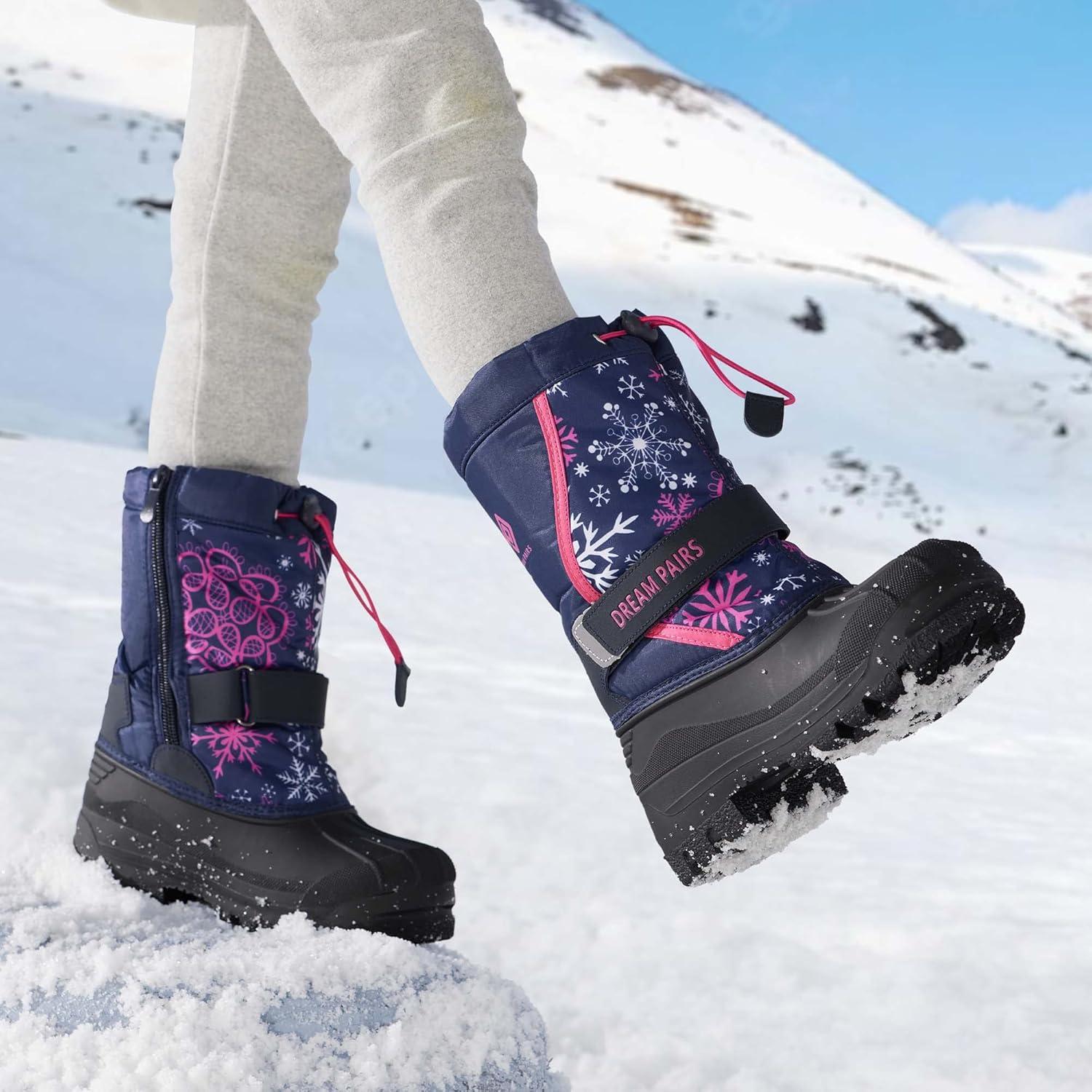 imageDREAM PAIRS Boys amp Girls Mid Calf WaterResistant Winter Snow Boots for ToddlerLittleBig KidNavyFuchsia