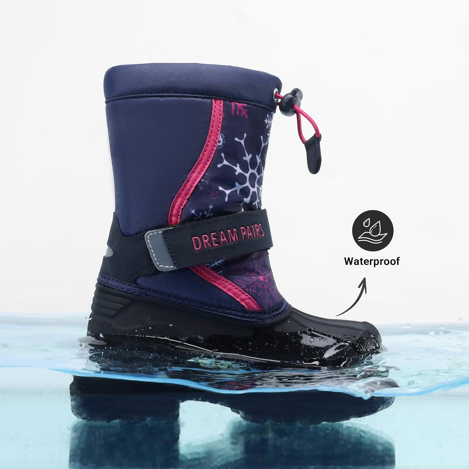 imageDREAM PAIRS Boys amp Girls Mid Calf WaterResistant Winter Snow Boots for ToddlerLittleBig KidNavyFuchsia