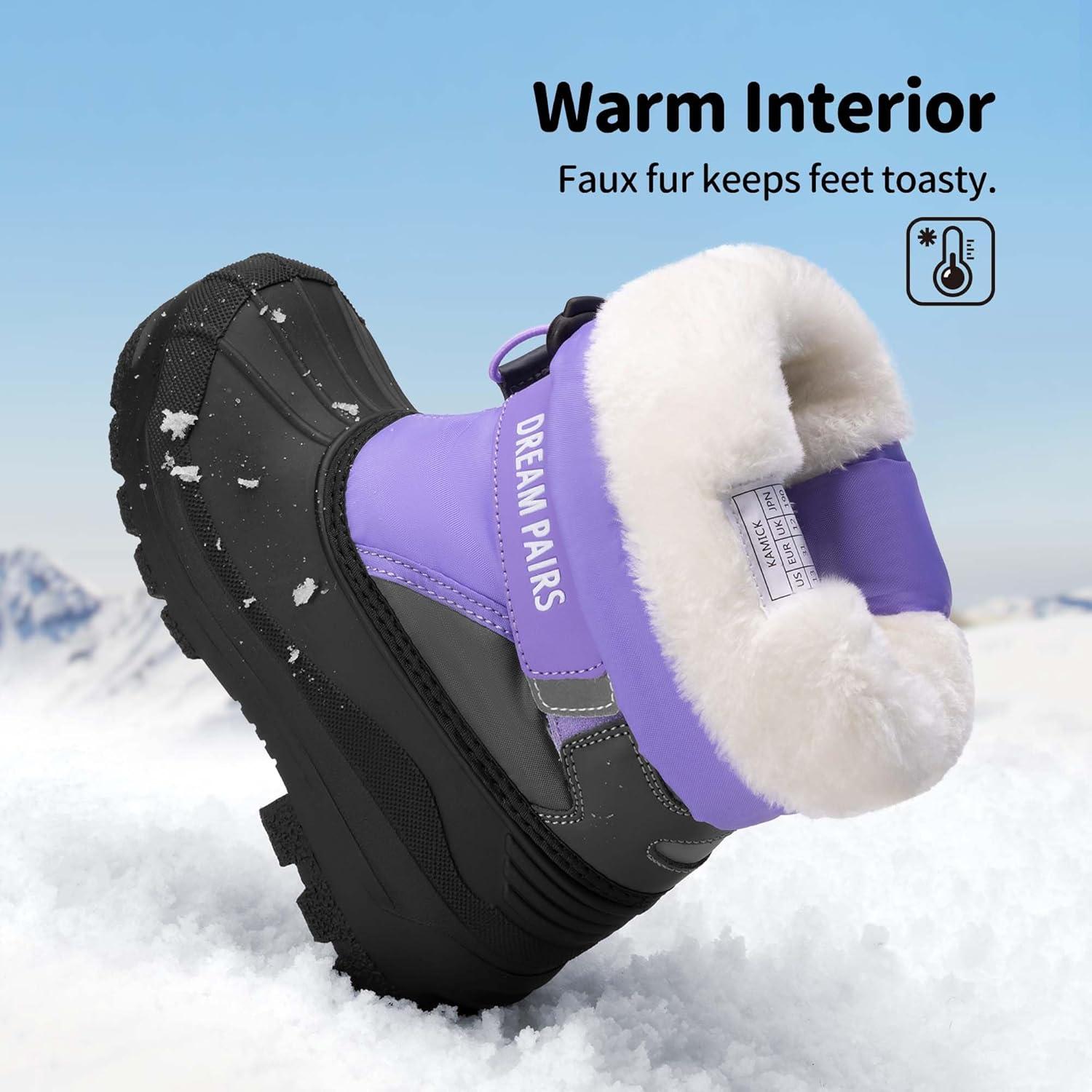 imageDREAM PAIRS Boys amp Girls Mid Calf WaterResistant Winter Snow Boots for ToddlerLittleBig KidPurpleGrey